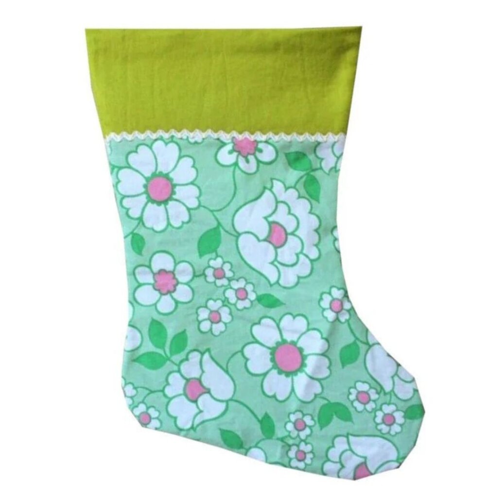 Vintage Flower Power Wabasso Christmas Stocking Handmade Holiday Decor